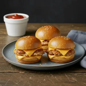 Mini Sandwich pollo barbecue, queso cheddar en pan brioche 6 unid.